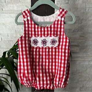 The Smocking Place Red White USA Patriotic Smocked Gingham Plaid Bubble 12M